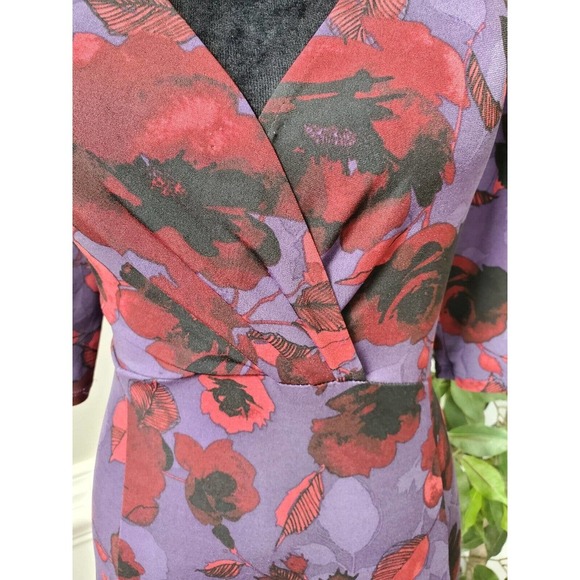 George Women's Purple Floral Polyester V-Neck 3/4 Sleeve Knee Length Dress XL - Picture 3 of 13
